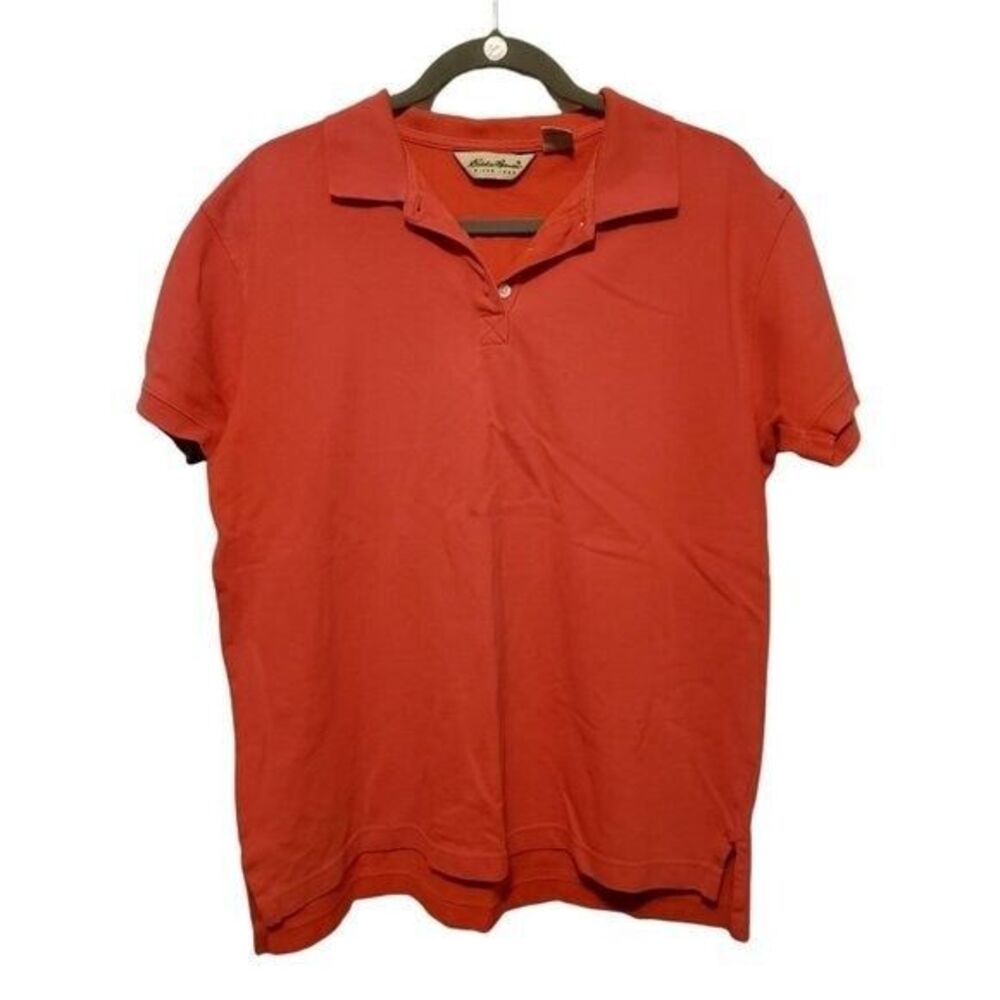 Eddie Bauer Mens Sz L Orange  Solid Short Sleeve Polo Shirt